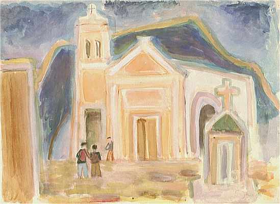 Kirche auf Ischia, Aquarell von Peter Janssen